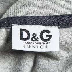 D&G Kids Grey Logo Embroidered Cotton Polo T-Shirt 14 Yrs
