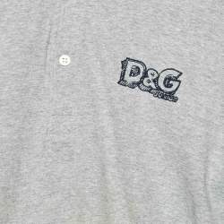 D&G Kids Grey Logo Embroidered Cotton Polo T-Shirt 14 Yrs