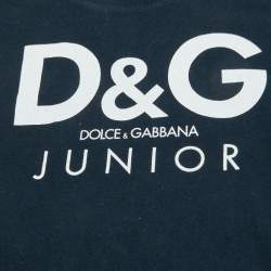 Pre Owned D&G Junior Navy Blue Logo Print Cotton Full Sleeve T-Shirt 8Y 