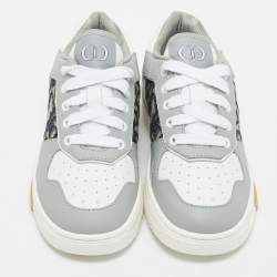 Dior Grey/Beige Leather and Oblique Canvas B27 Uptown Sneakers Size 27