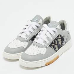 Dior Grey/Beige Leather and Oblique Canvas B27 Uptown Sneakers Size 27