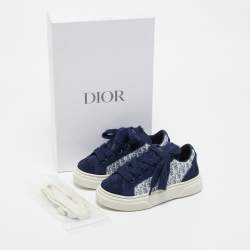 Dior Blue Oblique Canvas and Suede B33 Spin Sneakers Size 28