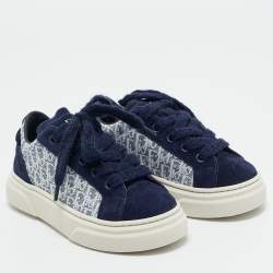Dior Blue Oblique Canvas and Suede B33 Spin Sneakers Size 28