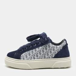 Pre Owned Dior Blue Oblique Canvas and Suede B33 Spin Sneakers
