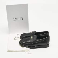 Pre Owned Dior Black Leather Slip On Loafers Size 27