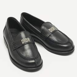 Pre Owned Dior Black Leather Slip On Loafers Size 27