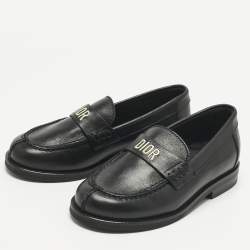Pre Owned Dior Black Leather Slip On Loafers Size 27