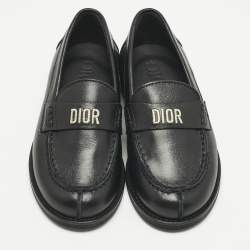 Pre Owned Dior Black Leather Slip On Loafers Size 27