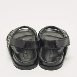 Pre Owned Dior Size 24 Beige/Black Oblique Canvas and Leather Flat Sandals