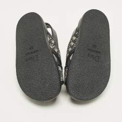 Pre Owned Dior Size 24 Beige/Black Oblique Canvas and Leather Flat Sandals