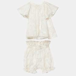 Dior Kids White/Pink Printed Cotton Top and Shorts Set 3 M