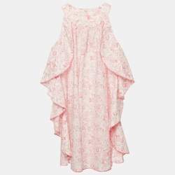 Dior Kids Pink Printed Cotton Ruffled Sleeveless Dress 8 Yrs