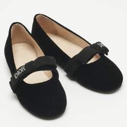 Pre Owned Dior Black Velvet Bow Ballet Flats Size 27