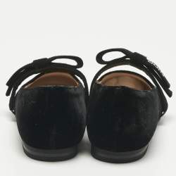 Pre Owned Dior Black Velvet Bow Ballet Flats Size 27