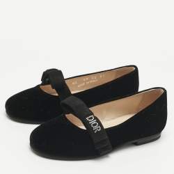 Pre Owned Dior Black Velvet Bow Ballet Flats Size 27