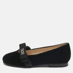 Pre Owned Dior Black Velvet Bow Ballet Flats Size 27