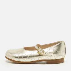 Pre Owned Dior Size 24 Gold Cannage Leather Ballet Flats