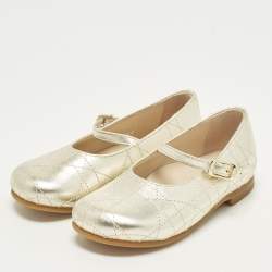 Pre Owned Dior Size 24 Gold Cannage Leather Ballet Flats