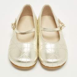 Pre Owned Dior Size 24 Gold Cannage Leather Ballet Flats