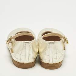 Pre Owned Dior Size 24 Gold Cannage Leather Ballet Flats