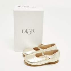 Pre Owned Dior Size 24 Gold Cannage Leather Ballet Flats