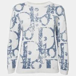 Pre Owned Dior Kids White Oblique Print Wool Blend Sweater 12 Yrs