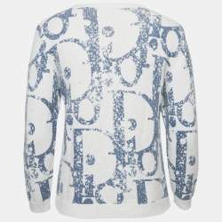 Pre Owned Dior Kids White Oblique Print Wool Blend Sweater 12 Yrs