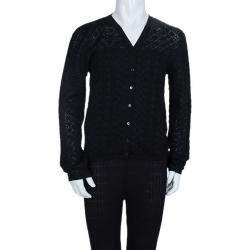 Dior Black Wool Perforated Diamond Pattern Buttondown Cardigan 10 Yrs