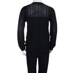 Dior Black Wool Perforated Diamond Pattern Buttondown Cardigan 10 Yrs