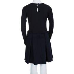 Pre Owned Dior Black Wool and Jersey Box Pleat Detail Long Sleeve Dress 10 Yrs