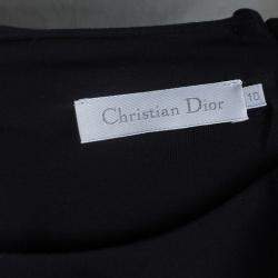 Pre Owned Dior Black Wool and Jersey Box Pleat Detail Long Sleeve Dress 10 Yrs