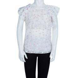 Dior White Mesh Multicolor Polka-Dot Embroidered Top 10 Yrs