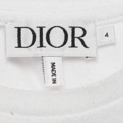 Pre Owned Dior Kids White Logo Embossed Cotton Crew Neck T-Shirt 4 Yrs