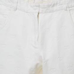 Pre Owned Dior Kids White Heart Logo Embossed Cotton Drill Wide Leg Trousers 13 Yrs