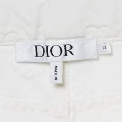 Pre Owned Dior Kids White Heart Logo Embossed Cotton Drill Wide Leg Trousers 13 Yrs
