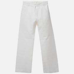 Dior Kids White Heart Logo Embossed Cotton Drill Wide Leg Trousers 13 Yrs