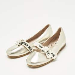 Pre Owned Dior Metallic Leather Miss B Ballet Flats Size 27