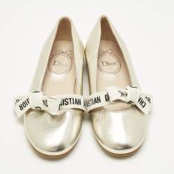 Pre Owned Dior Metallic Leather Miss B Ballet Flats Size 27