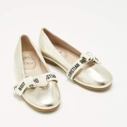 Pre Owned Dior Metallic Leather Miss B Ballet Flats Size 27