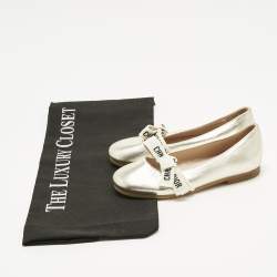 Pre Owned Dior Metallic Leather Miss B Ballet Flats Size 27