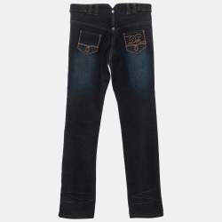 Pre Owned Christian Dior Kids Dark Blue Logo Embroidered Denim Straight Fit Jeans 10 Yrs Waist 25"