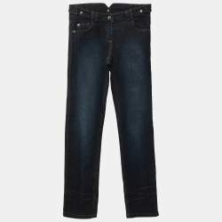 Pre Owned Christian Dior Kids Dark Blue Logo Embroidered Denim Straight Fit Jeans 10 Yrs Waist 25"