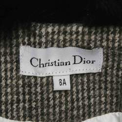 مملوكة مسبقًا جاكيت فرو حقيقي أسود مع نقش هوندستوث من كريستيان ديور للأطفال 8 سنوات