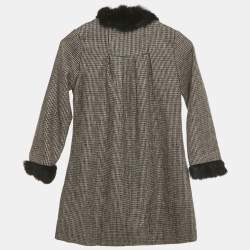 مملوكة مسبقًا جاكيت فرو حقيقي أسود مع نقش هوندستوث من كريستيان ديور للأطفال 8 سنوات