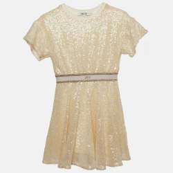 مملوكة مسبقًا Dior Kids Cream Jersey & Sequin Skater Dress 8 Yrs
