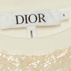 مملوكة مسبقًا Dior Kids Cream Jersey & Sequin Skater Dress 8 Yrs