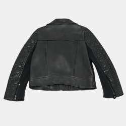 Pre Owned Christian Dior Kids Black Leather Zip-Up Jacket 6 Yrs