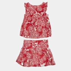 مملوكة مسبقًا Christian Dior Kids Red Floral Print Cotton Set 3Yrs/4Yrs 