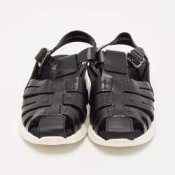 Dolce & Gabbana Black Leather Flat Sandals Size 31