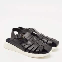Dolce & Gabbana Black Leather Flat Sandals Size 31